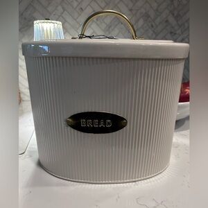 McGee cream metal bread box with brass details